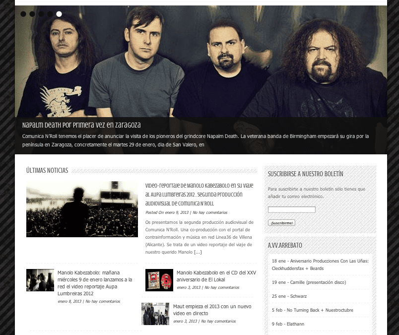 Diseño web Comunica n’ Roll (servicio de prensa, comunicación, audiovisuales, diseño gráfico y producción para bandas)